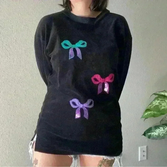 Vintage crewneck velour pullover with sequin bows size small - Picture 15 of 16